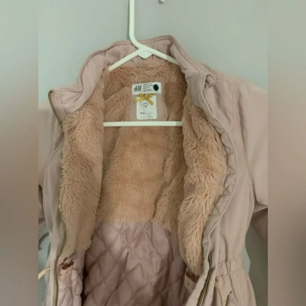 H&M Girls Sherpa  Parka Jacket Coat  Rose Pink Size 6-7